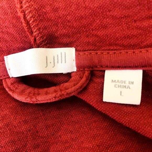 J JIll Womens Hooded Cardigan Red Textured Knit Open Front Long Sleeve Size L - Picture 10 of 12